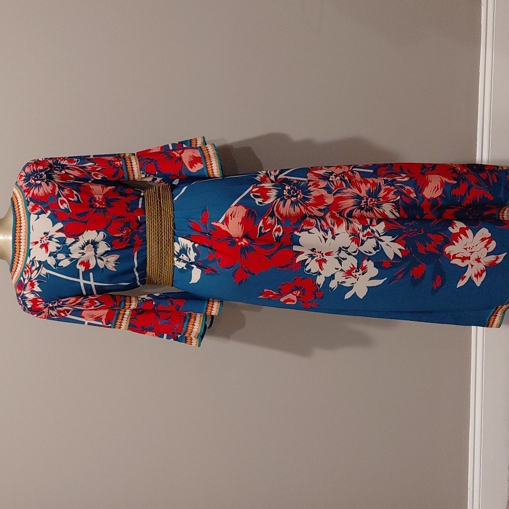 Flying Tomato Blue and Red Floral Maxi Dress With Bell Sleeves - Picture 5 of 7